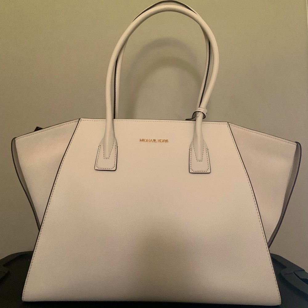 Michael Kors White Structured Tote with Gold Accents